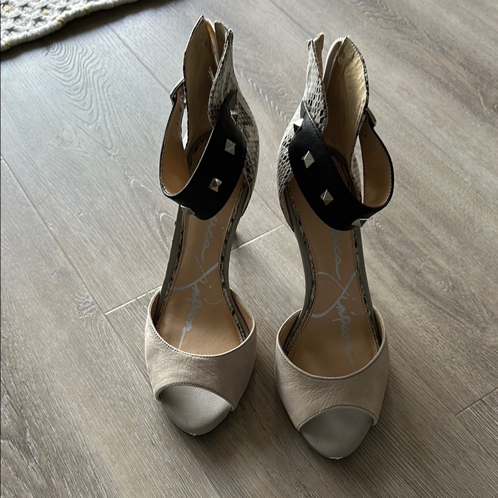 Elegant Two-Tone Peep Toe Heels
